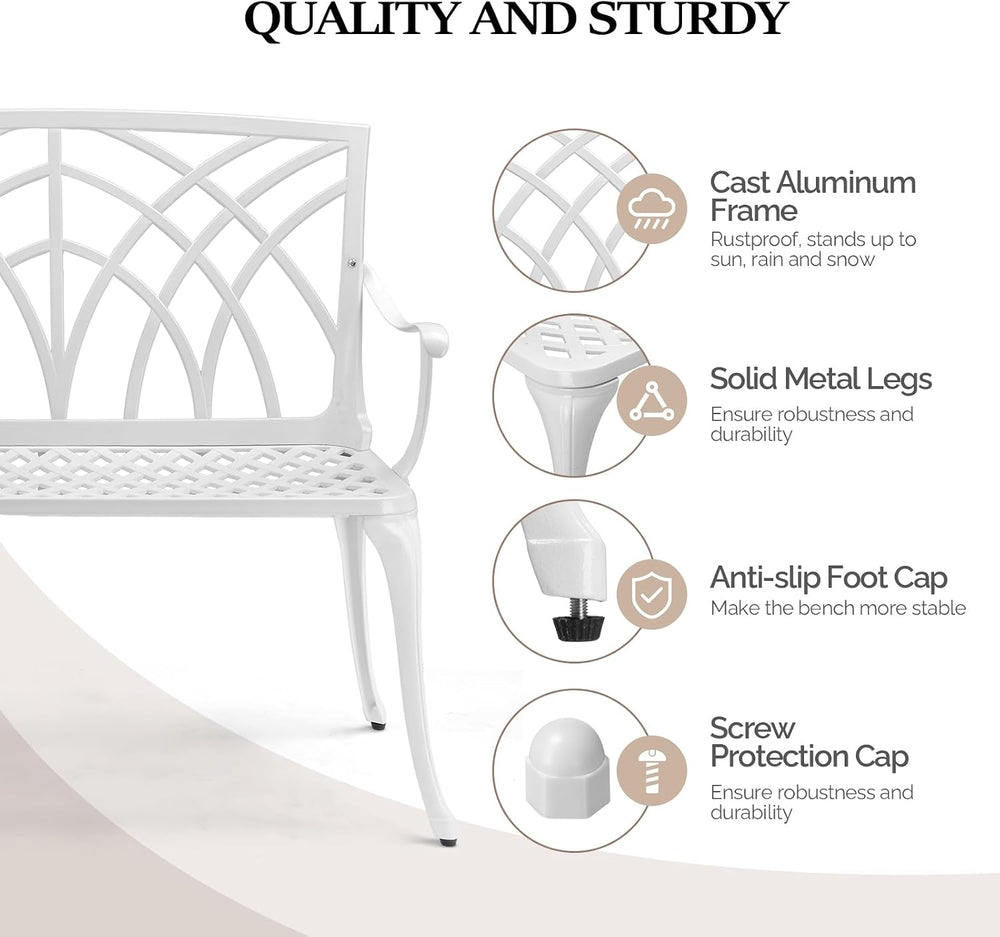 VINGLI 38" Outdoor Bench Cast Aluminium Garden Bench, Orchid Porch Bench...