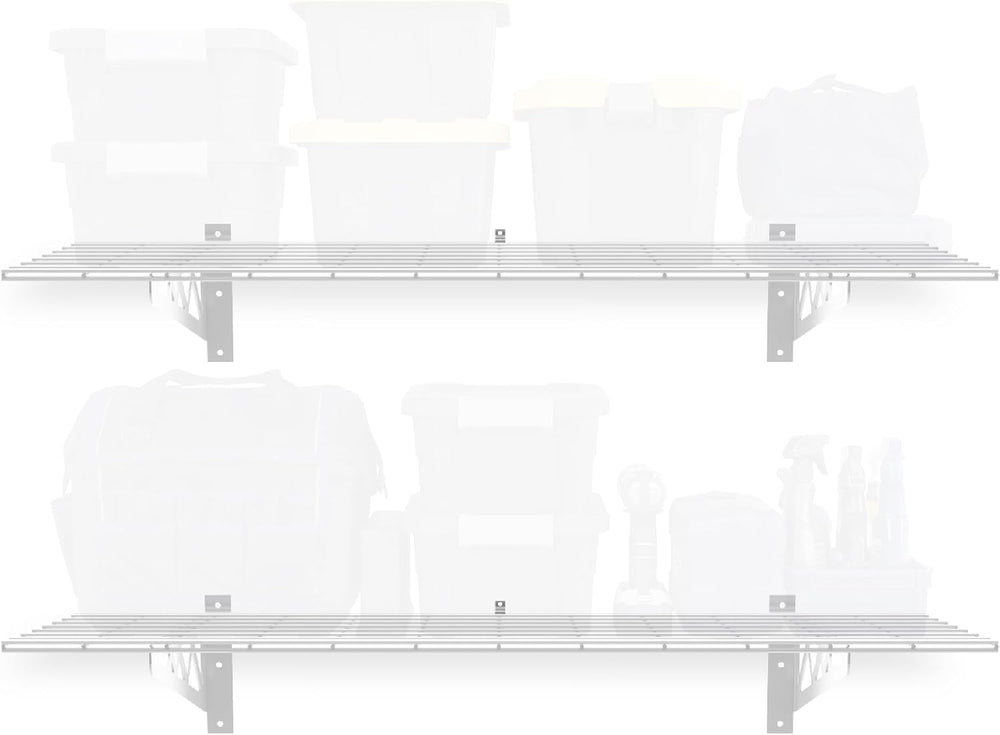 MonsterRAX Heavy Duty Garage Wall Shelving 18x48 2-Pack, Wall Mount, White