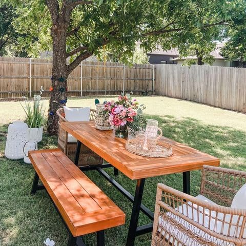 PHI VILLA 63" Outdoor Acacia Wood Bench, Oil Finished, Teak, 2 Pack