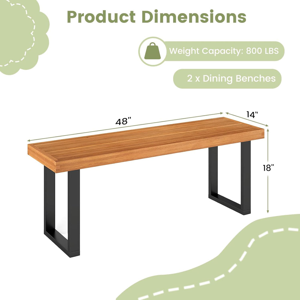 RELAX4LIFE Outdoor Bench Acacia Wood - 48’’ Garden Patio Dining Bench w/Slatt...
