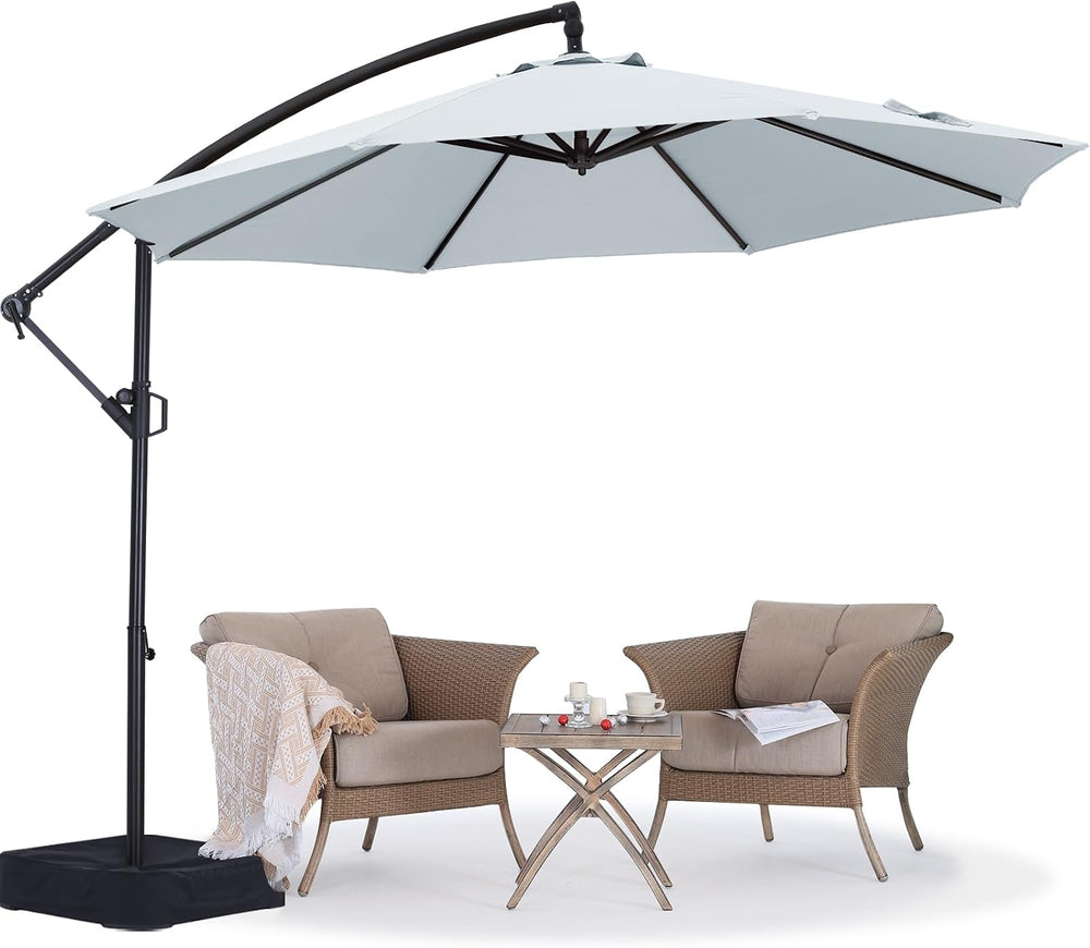 ABCCANOPY 10FT Cantilever Umbrella with Base and Weights Bag, Light Gray