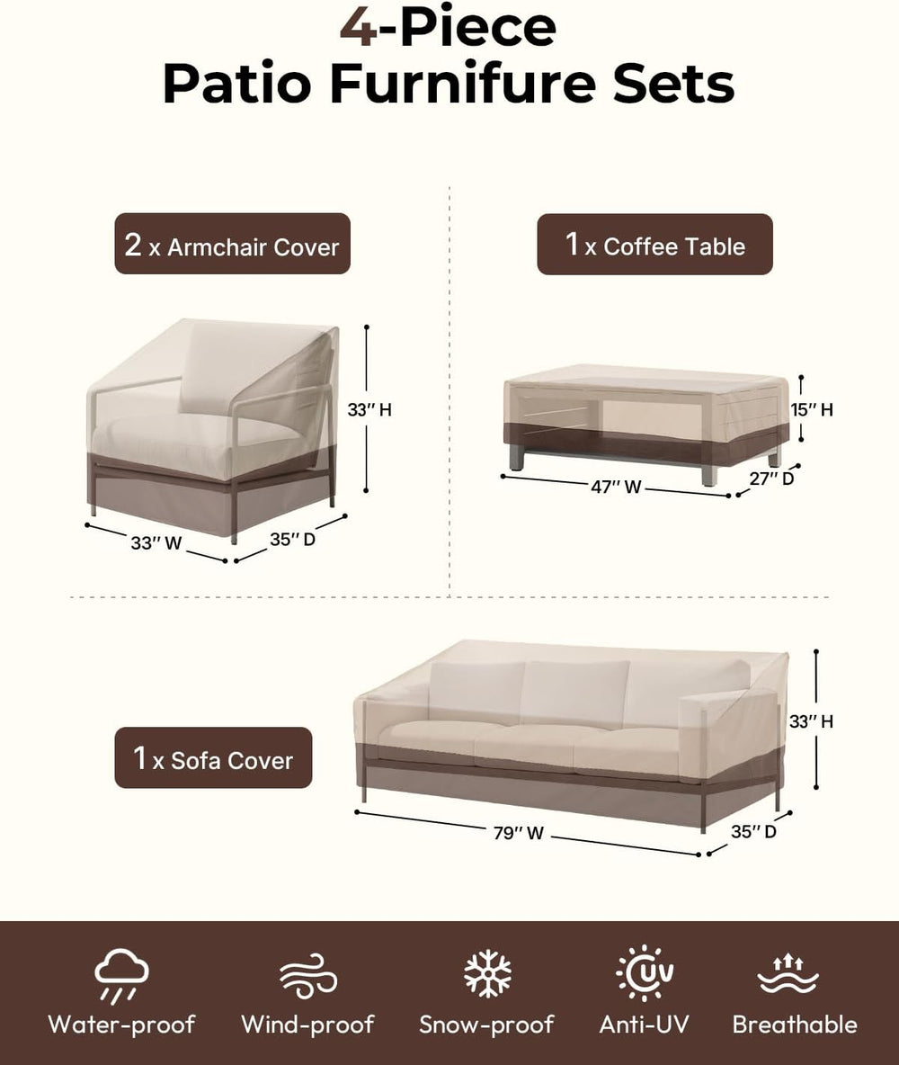 loriano Patio Furniture Cover Set Waterproof 4 Piece Beige Large