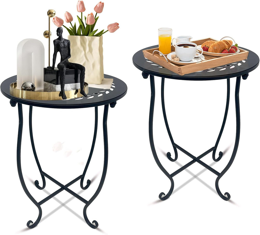 Round Side Table Set of 2, Metal Patio Side Tables End Tables