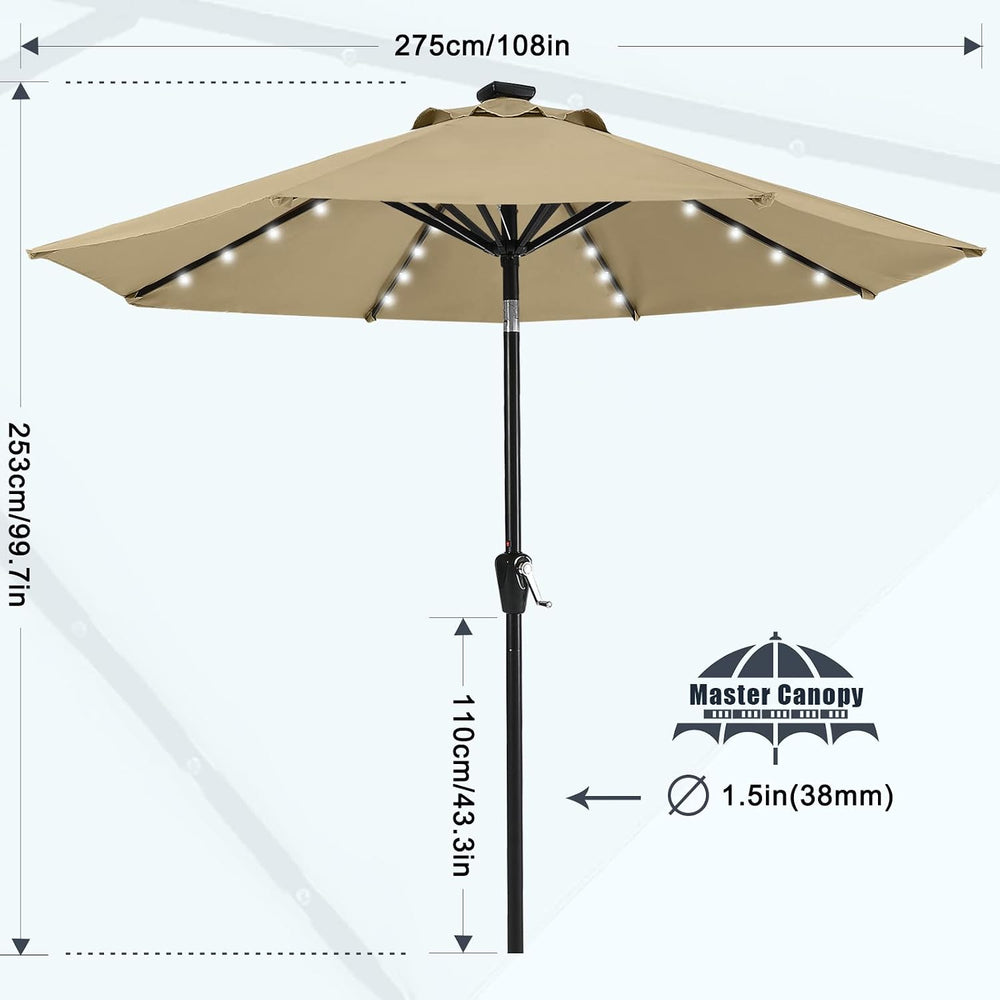 MASTERCANOPY 9ft Patio Umbrella with Solar Lights, Khaki