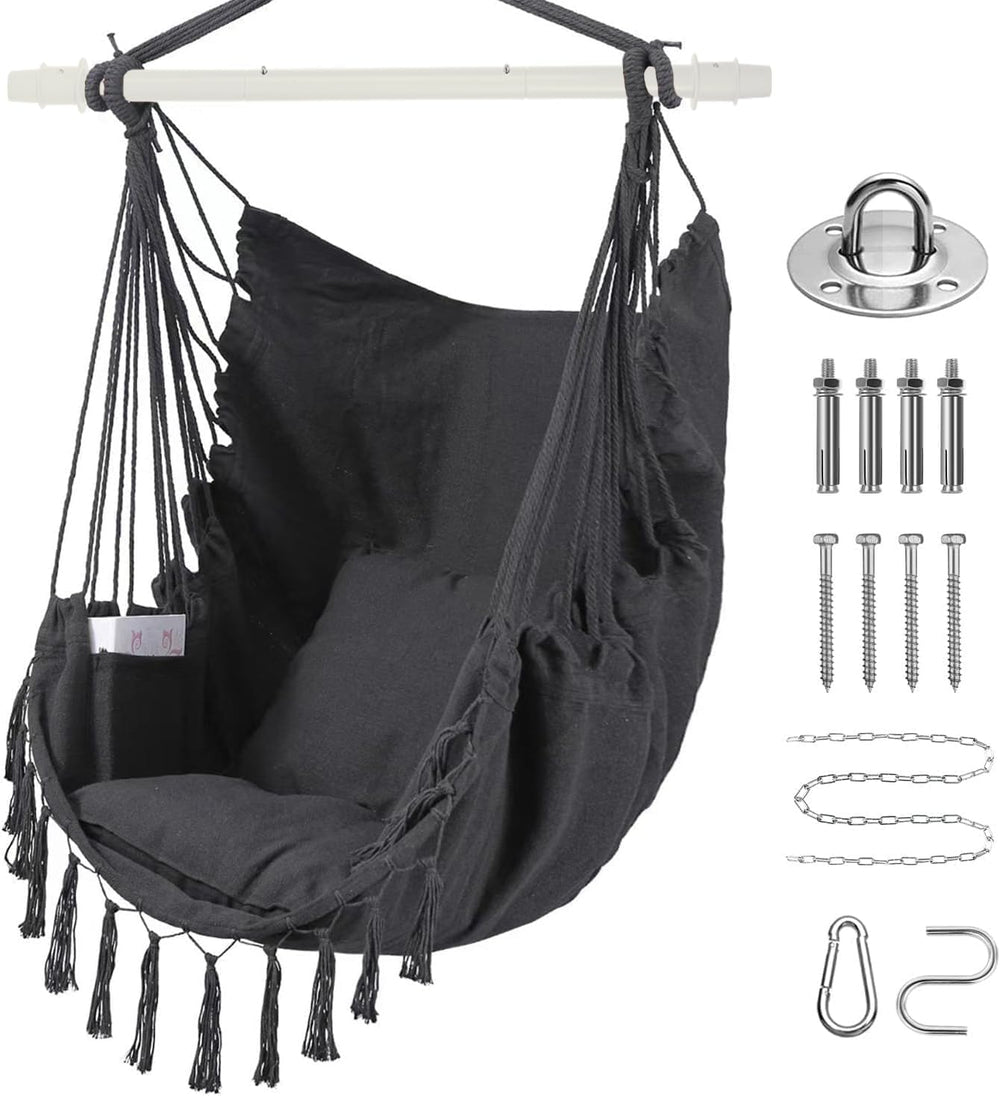 Goutime Hammock Chair,Hanging Rope Ceiling Swing,Grey