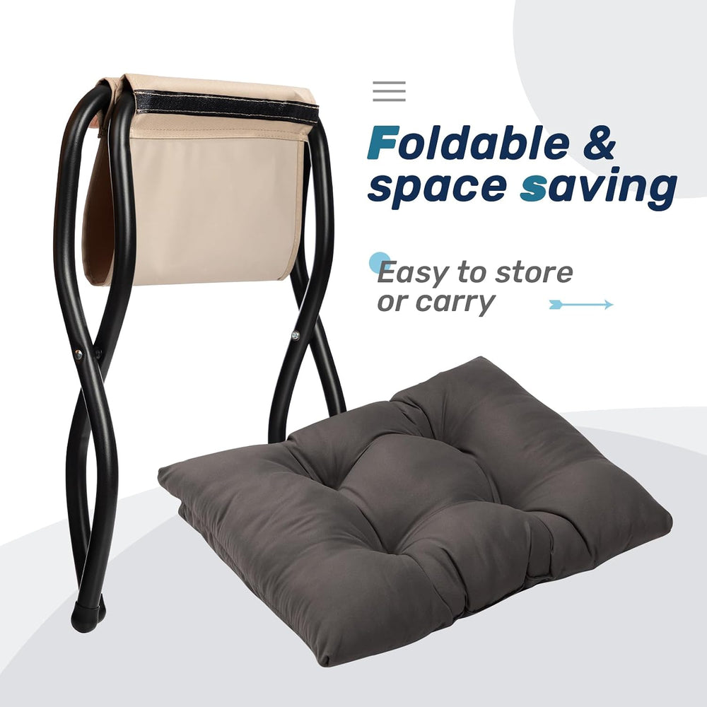 HollyHOME 15"(H) Folding Footrest Stool, Upholstered Small Foldable Otto...