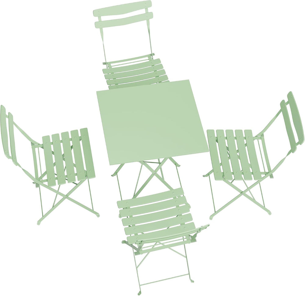 IDEALHOUSE Bistro Table and Chairs Set of 4, Folding Design, Green