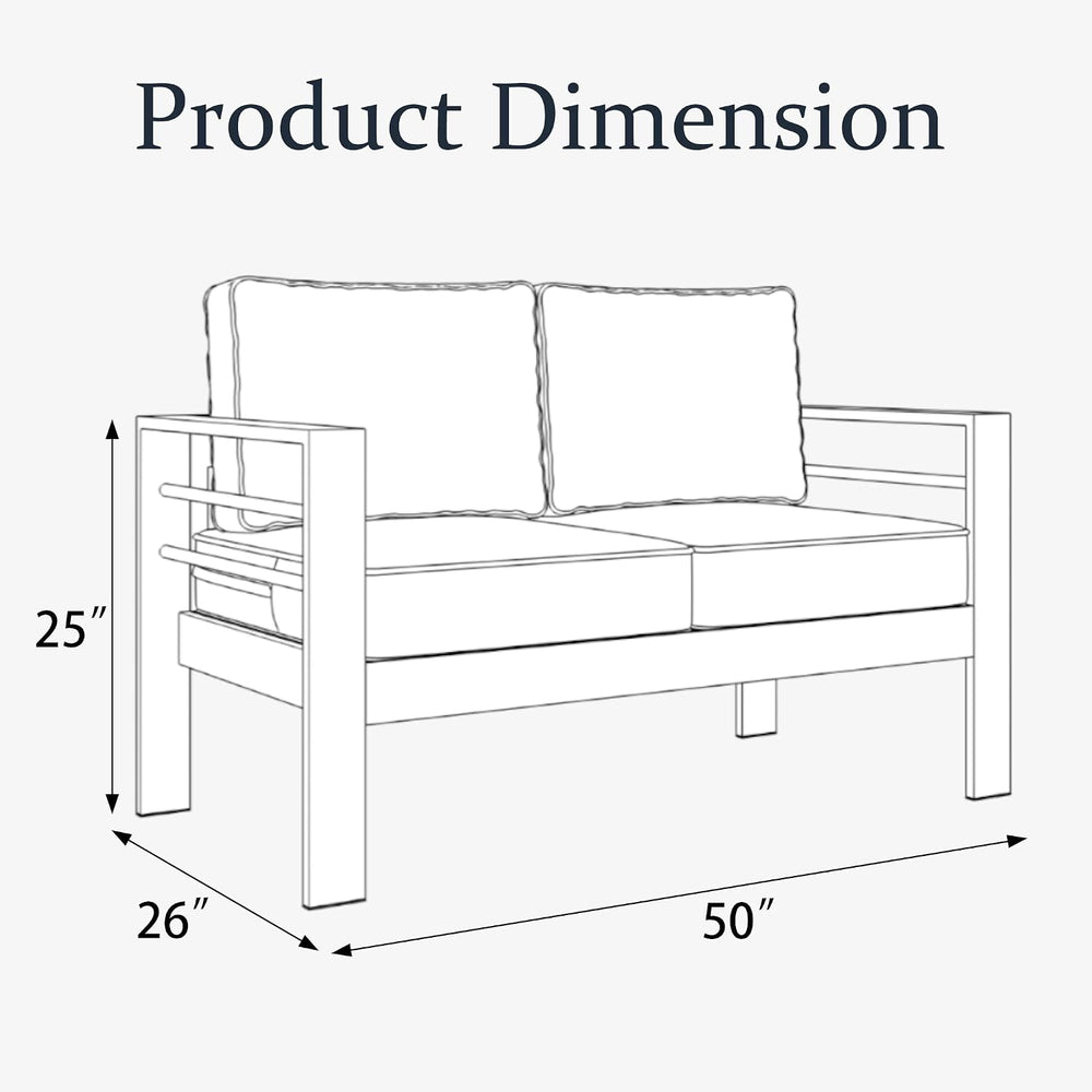 Aluminum Patio Loveseat Sofa, All-Weather Metal Modern 2 Seater Outdoor Sofa ...