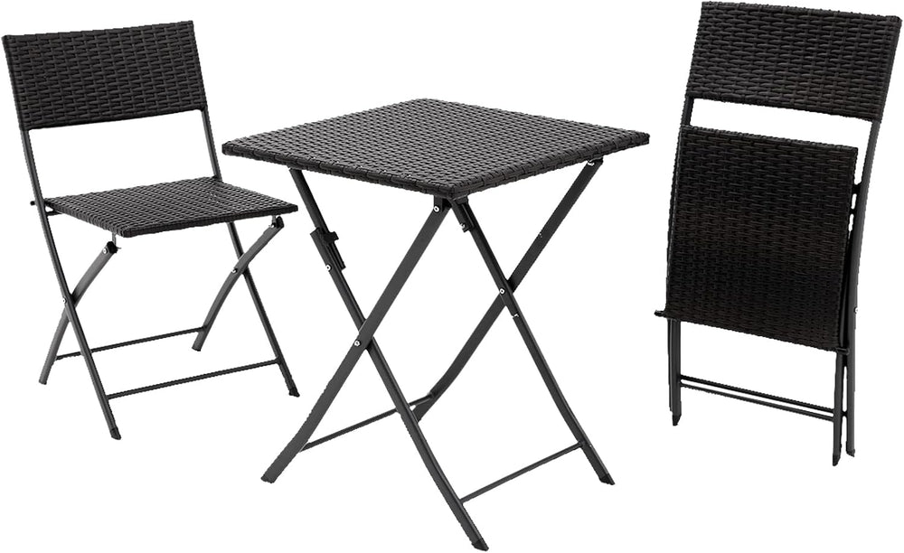 Three Pieces Folding Table and Chair Patio Outdoor Conversation Bistro Set by...