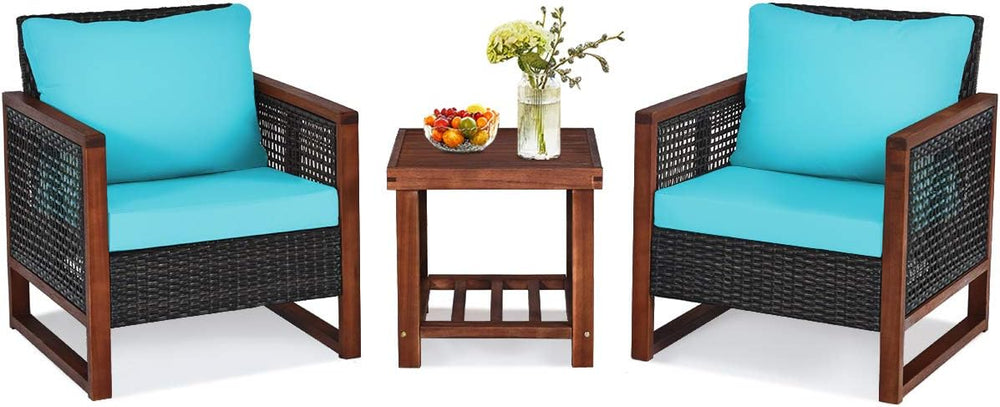 HAPPYGRILL 3 Pieces Outdoor Patio Furniture Set Wicker Chairs with Coffee Tab...