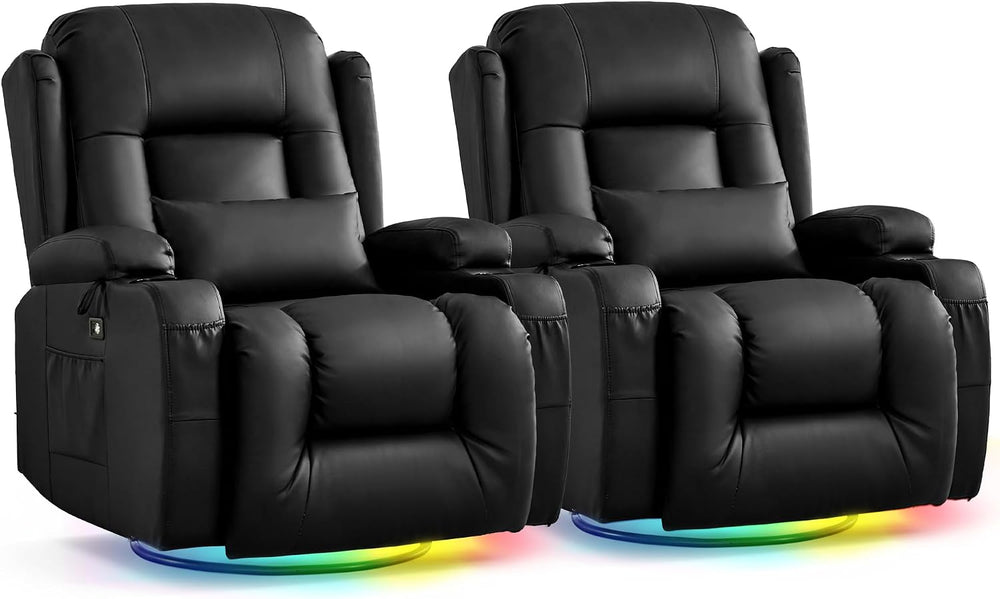 URRED Swivel Rocker Recliner Chair with LED Ambient Lights for Adults，Black