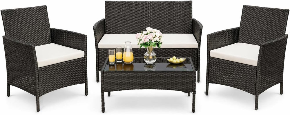 4-Piece Outdoor Patio Furniture Set, Wicker Furniture with Coffee Table, Mode...