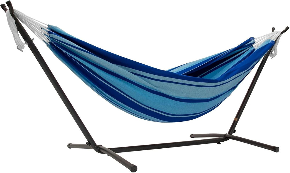 Vivere Double Cotton Hammock with Space Saving Steel Stand, Upgraded Polyeste...