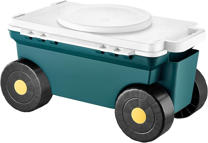 VEVOR Garden Scooter with Seat, 2 in 1 Rolling Garden Cart with Storage Bin, ...