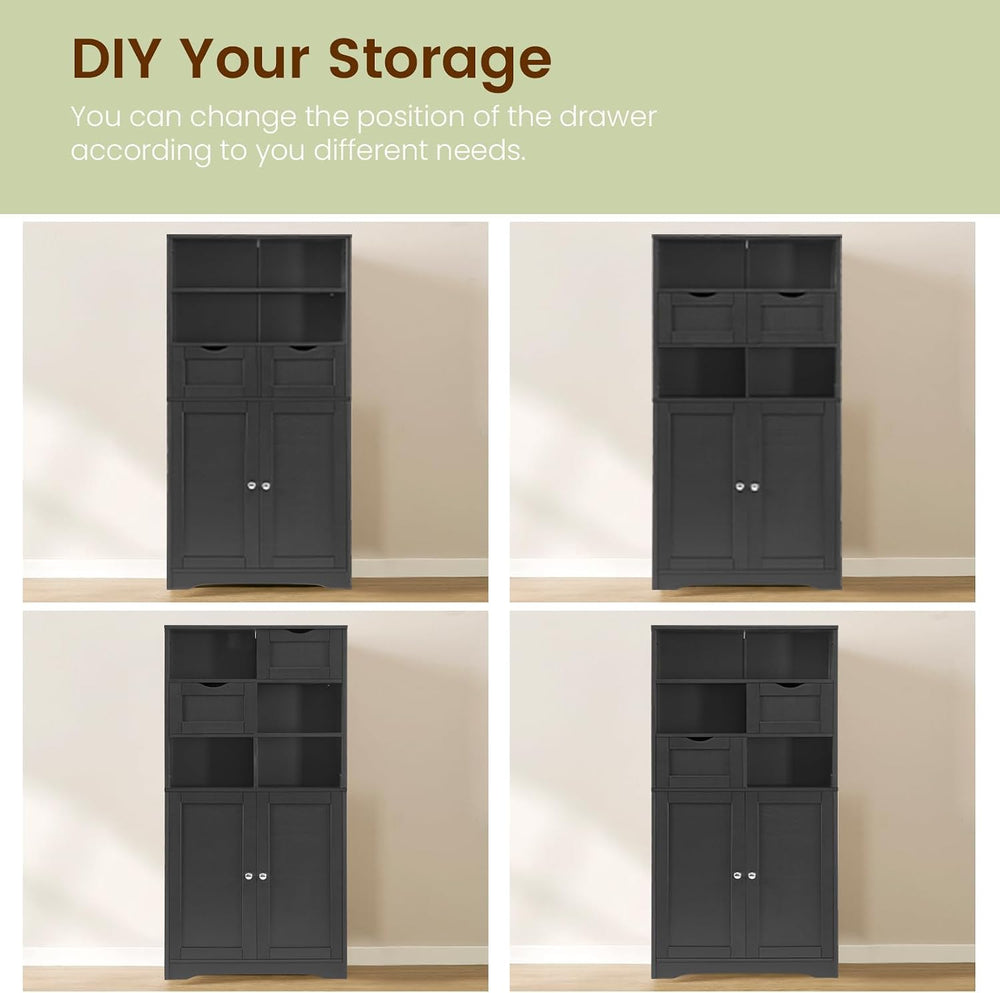 Iwell Tall Storage Cabinet, Black Storage Cabinet & Adjustable Shelves, B...