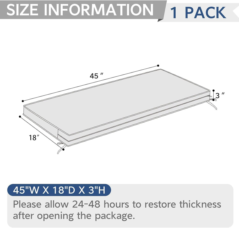Outdoor Bench Cushion 45 x 18 Inch with Ties, Fade Resistant & Waterproof...