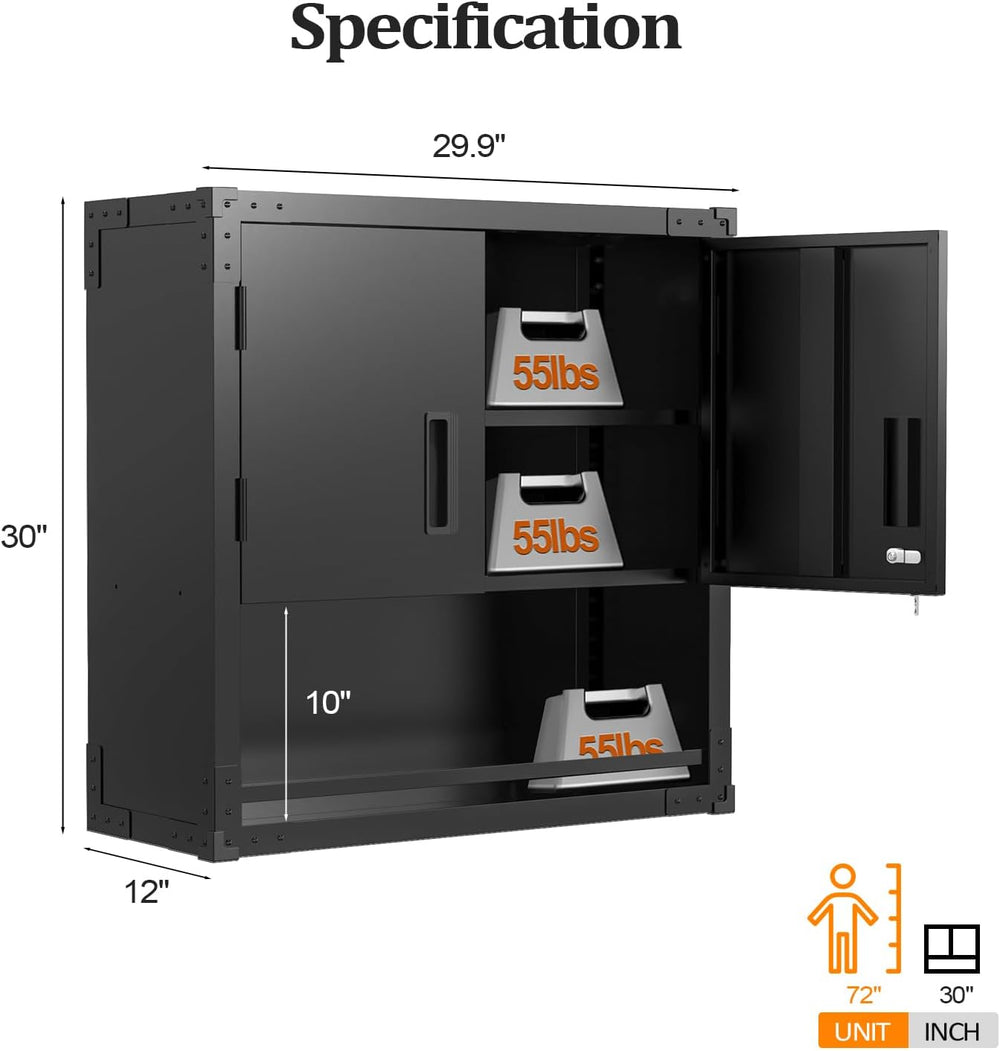 VINGLI Garage Wall Cabinet with Locking Doors and Adjustable Shelf, Metal Wal...