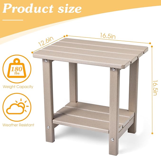 Adirondack Outdoor Side Table, 2-Tier Sturdy Patio End Table Weather Resistan...
