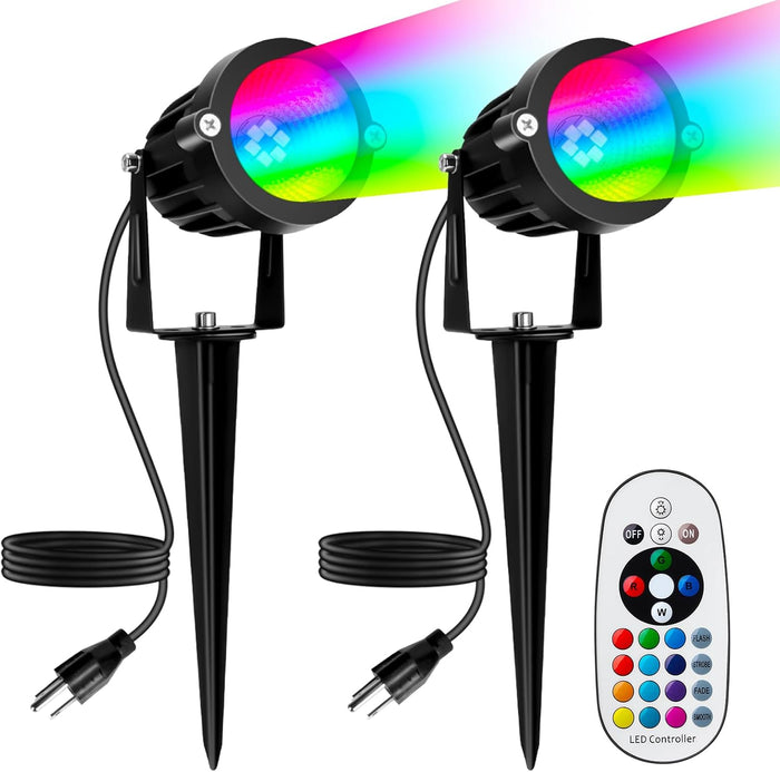 PYDS Halloween Spotlights Outdoor, 12W Super Bright RGBW Christmas Spot Lights, 120V Plug-in Color Changing LED Landscape Lighting with IP65 Waterproof for Yard Garden Tree Decor, 2 Pack