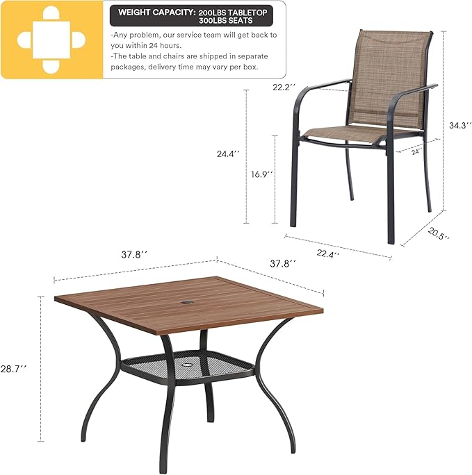 VICLLAX 5 Pieces Patio Dining Set, Outdoor Furniture Set Includes 37.8" ...