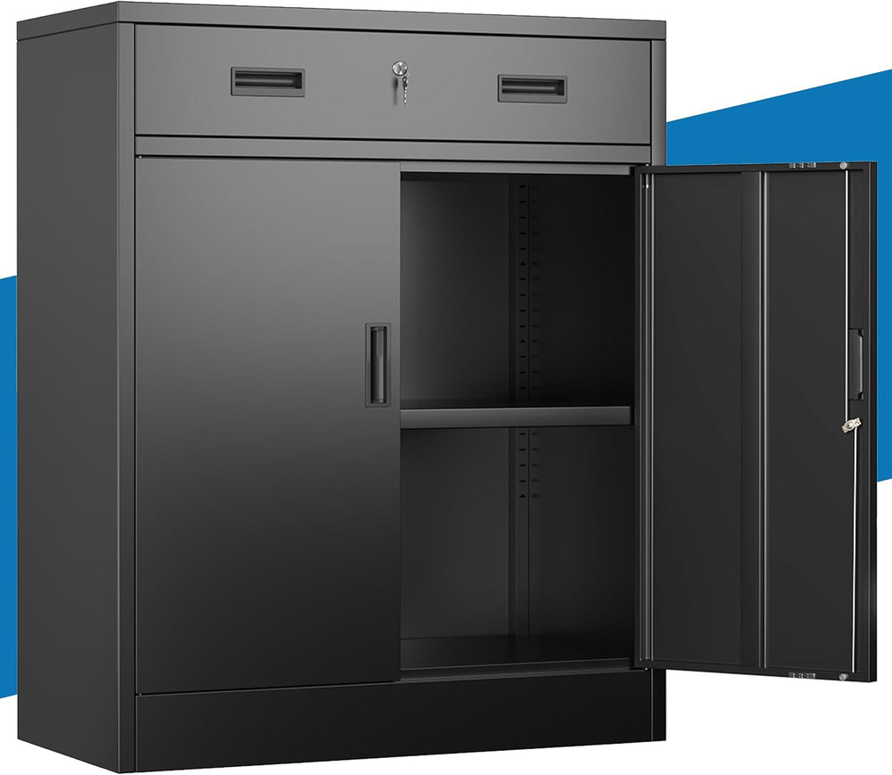 Metal Storage Cabinet, 36" Locking Cabinet with 1 Drawer & Shelves