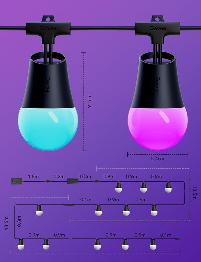 Govee Smart Outdoor String Lights 2, 96ft RGBIC Outdoor Lights with Dimmable ...
