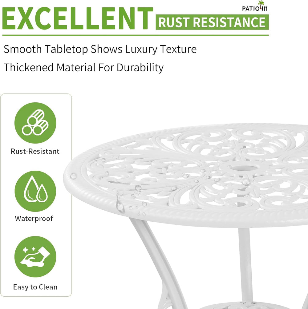 Outdoor Bistro Table and Chairs Set of 2, White Metal Patio Bistro Set, Cast ...