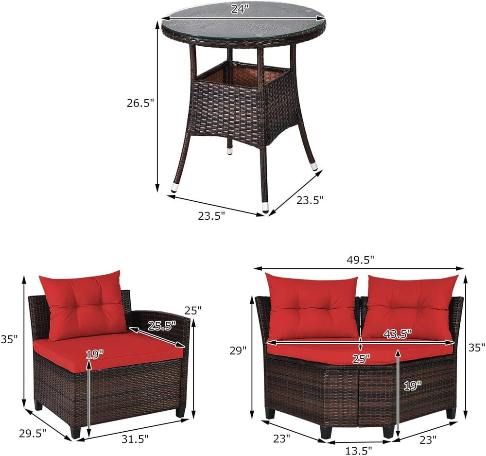 Tangkula 4-Piece C Shape Patio Furniture Set, Outdoor Corner Wicker Rattan Se...