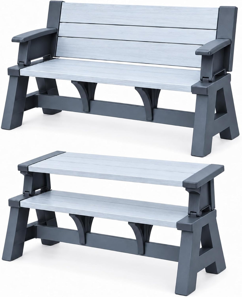 2-in-1 Outdoor Bench & Folding Picnic Table, Convertible