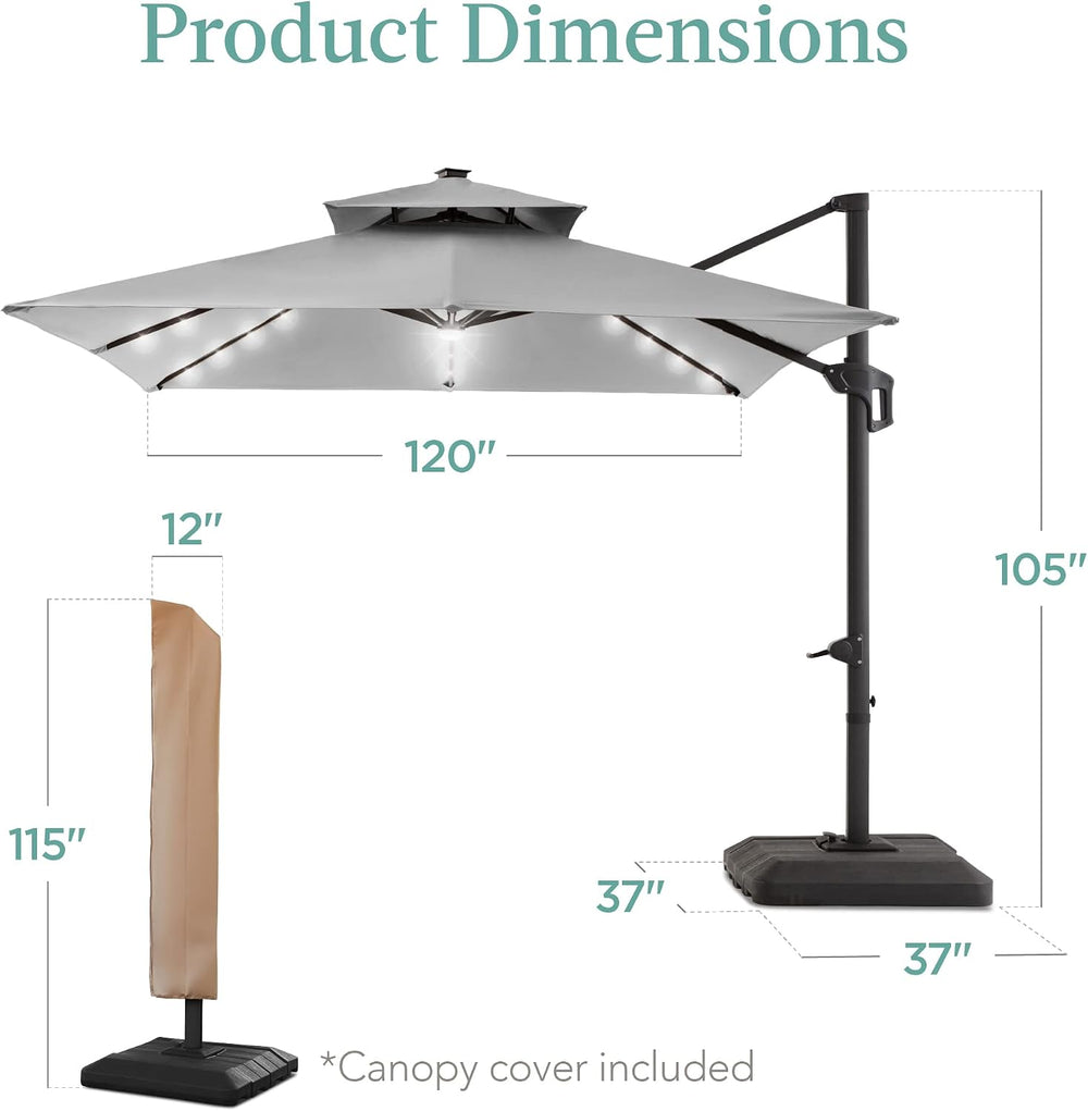 Best Choice Products 10x10ft Cantilever Patio Umbrella w/Base Included, Solar...