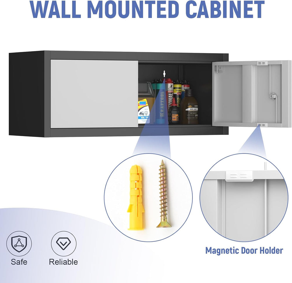Wall Mounted Cabinet, Low-Profile Steel Garage Storage Cabinets, Space-Saving...