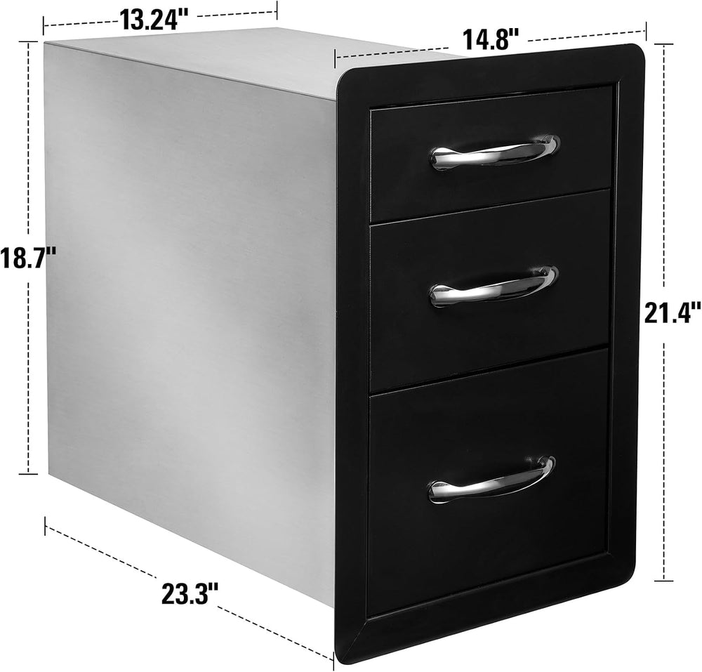 Stanbroil Triple Access Drawers for Outdoor Kitchen, Black Steel