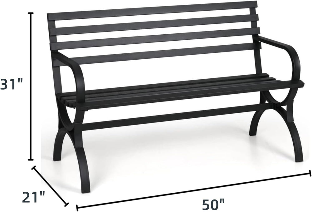 MFSTUDIO Outdoor Garden Patio Bench,Iron Metal Steel Frame Park Bench with Ba...