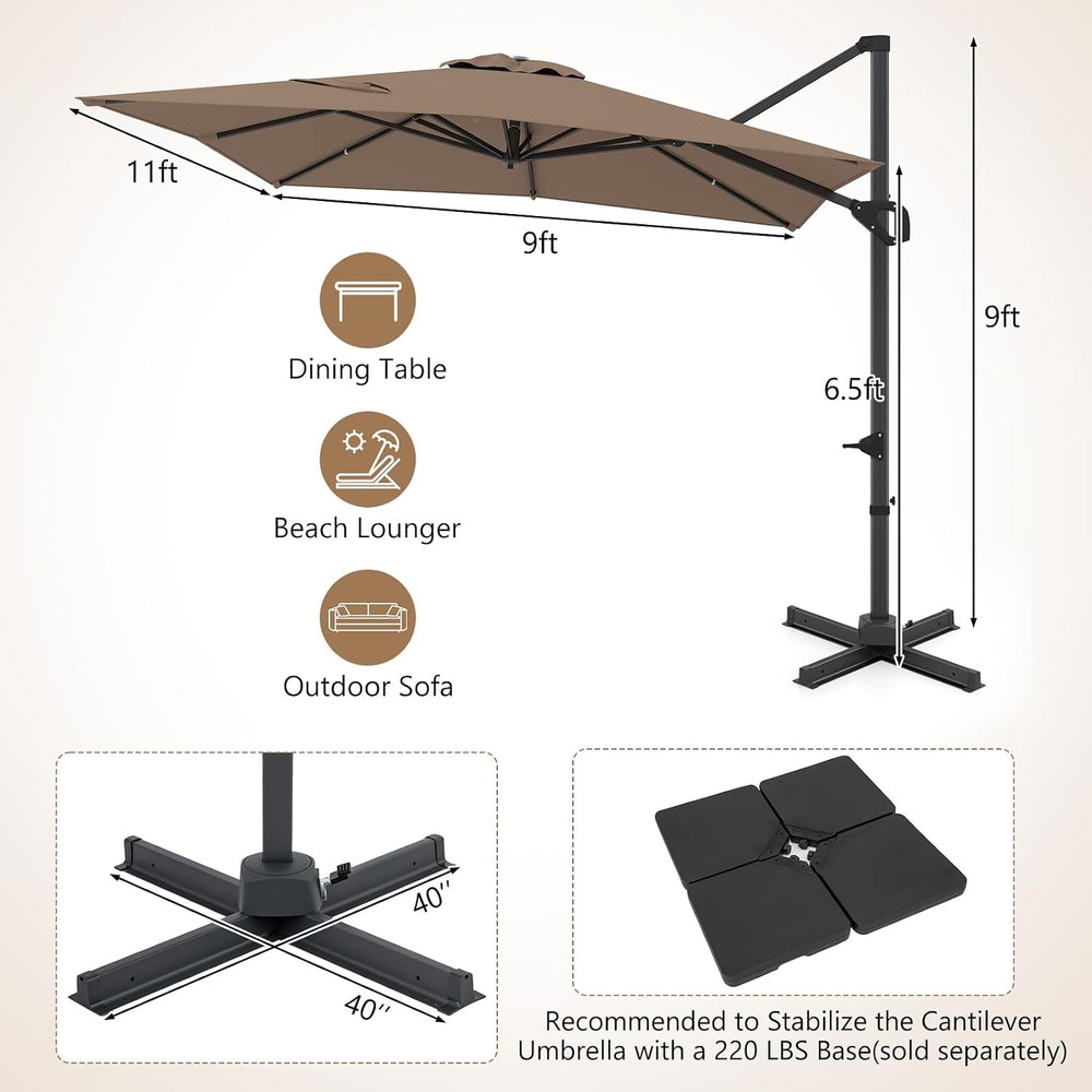 Tangkula 11 x 9 FT Patio Umbrella, Large Offset Cantilever Outdoor Umbrella w...