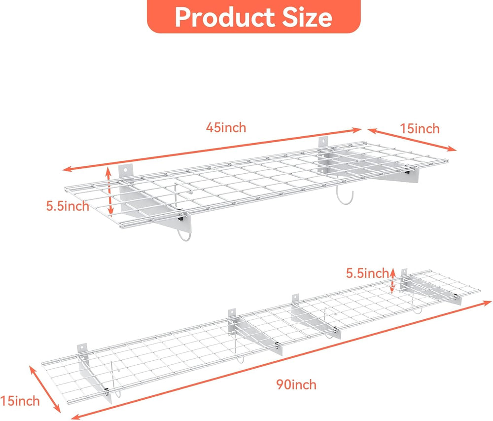 TORACK 2-Pack Garage Wall Shelves, 15"x45" Wall Mounted Wire Shelves