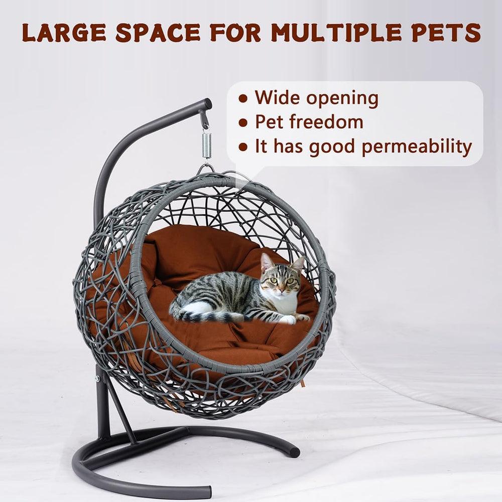 Anwick Cat Swing Bed with Stand & Cushion Indoor Outdoor, Egg Chair with ...