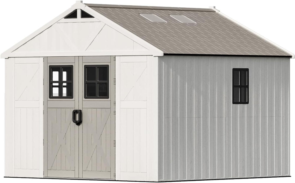Patiowell 10x10 FT Resin Outdoor Storage Shed with Floor, Beige