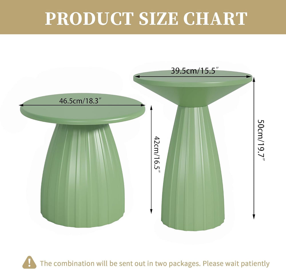 Round Small Patio Side Table Set of 2, Metal Steel Outdoor Side Table, Patio ...