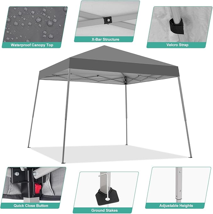 Canopy Tent, 10X10 FT Pop Up Canopy Outdoor Instant Tent Slant Legs with Carr...