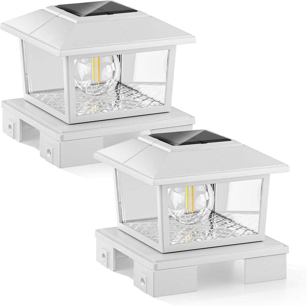 VOLISUN Metal Solar Post Cap Lights, Edison Bulb Light 2Pack,White