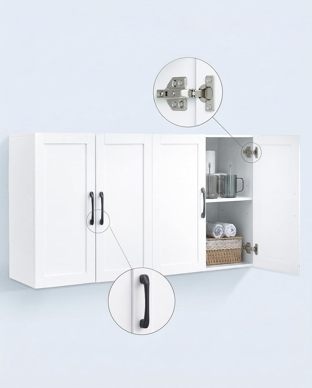 Wall Cabinet with Adjustable Shelves, Laundry Room Cabinet with 4 Doors, Kitc...