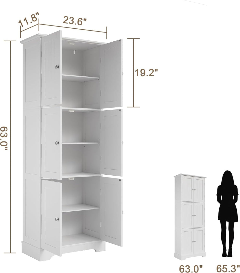 ChooChoo 63.2" Tall Bathroom Storage Cabinet with 6 Doors, Pantry Cabinet