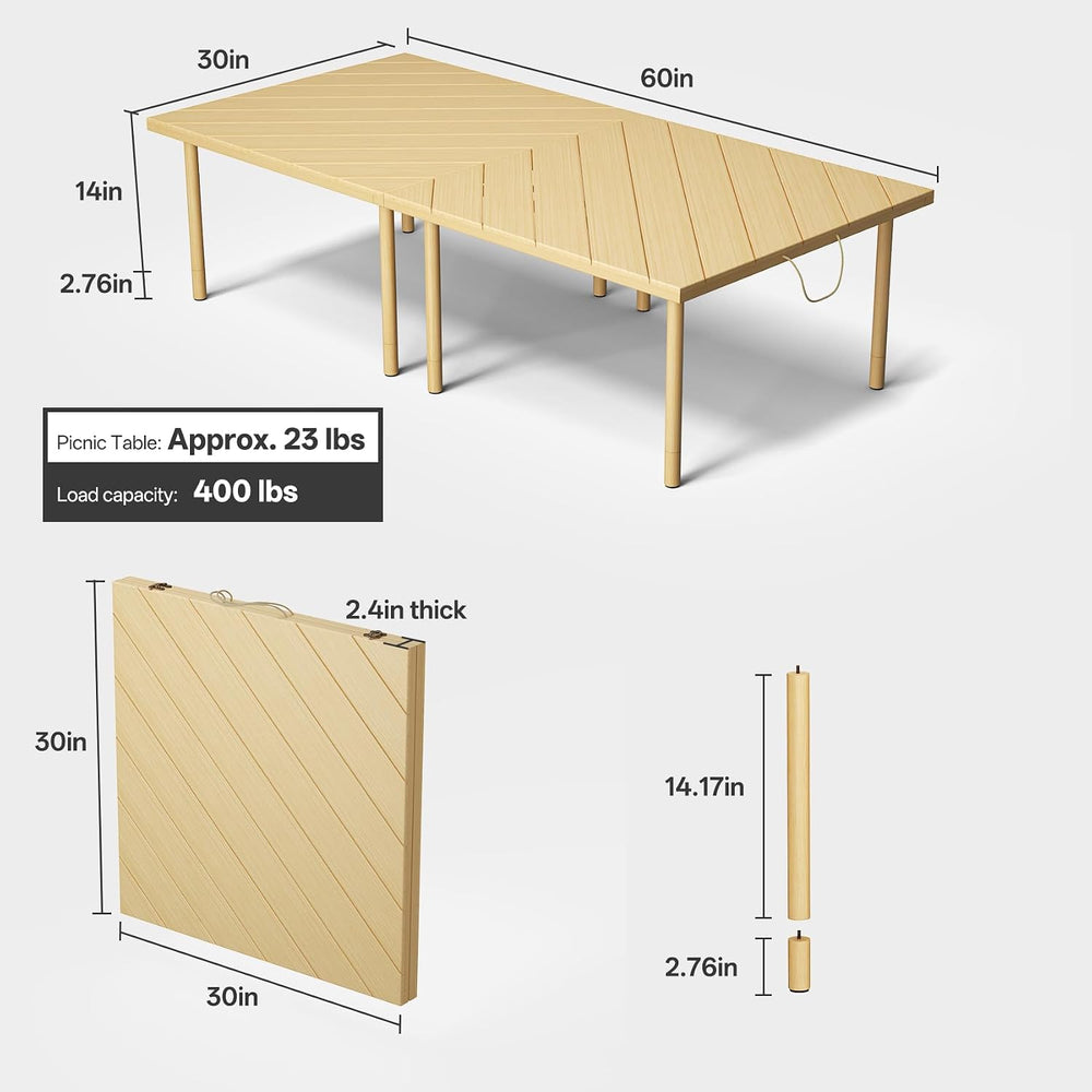 Picnic Table, Portable Folding Table (60"x30")