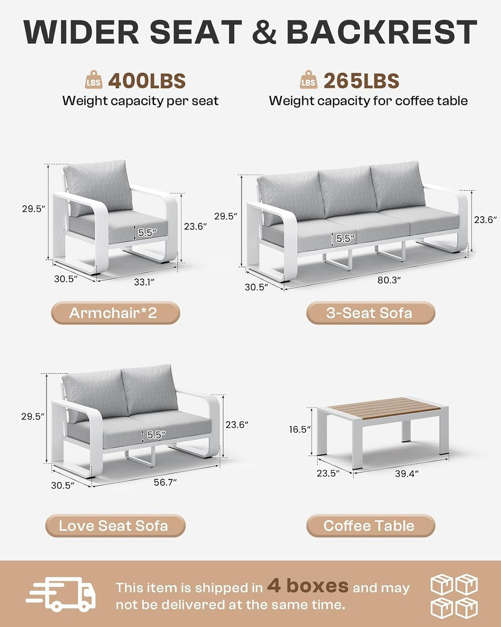 Oversized Aluminum Outdoor Furniture Set, Extra Large Patio Furniture Sofa Se...
