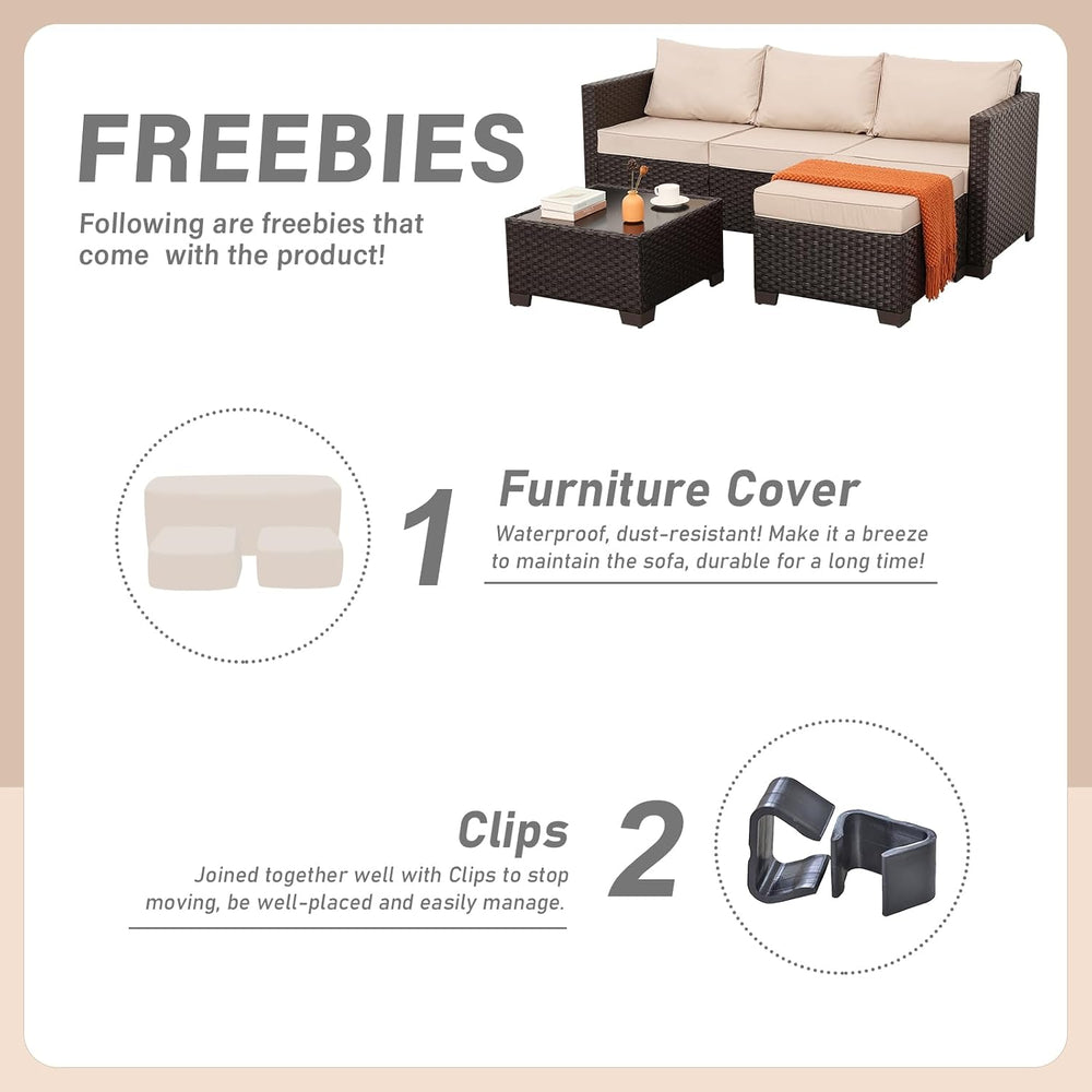 Rattan Star Patio Furniture Set 3 Piece Outdoor Sectional Sofa Set with Wicke...