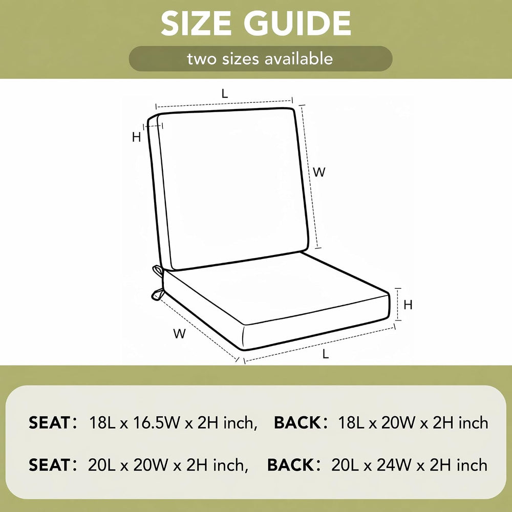 Outdoor Chair Cushions 20x20 Inch, Set of 6, Olive Green