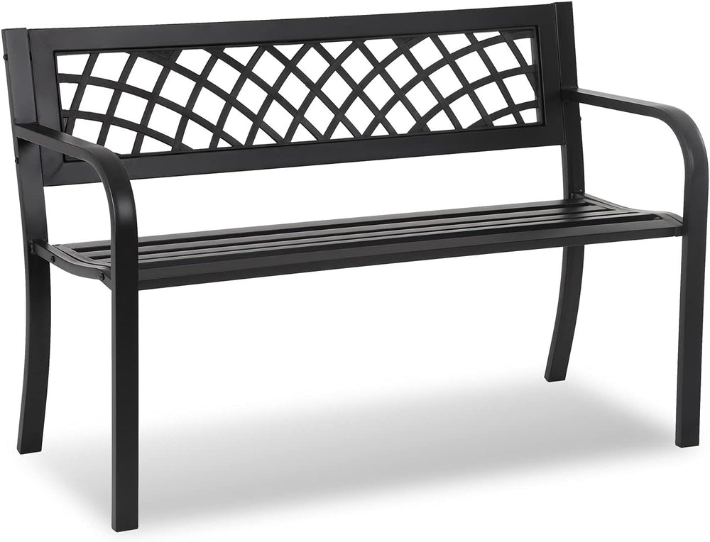 HCY Garden Bench Outdoor Metal Bench Patio Garden Bench Sturdy Steel Frame Fu...