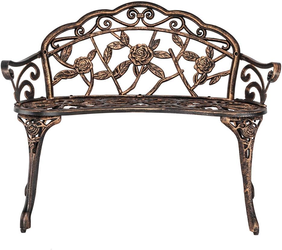 JOYBASE Outdoor Patio Bench - Cast Iron & Aluminum Garden Bench (Bronze)