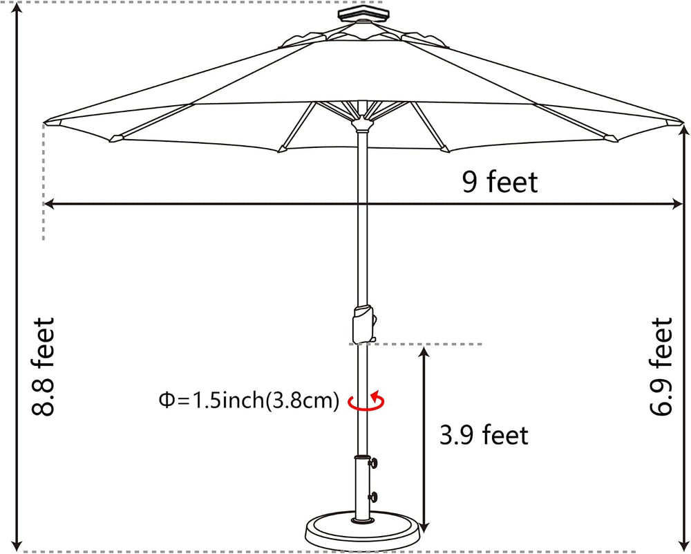 EliteShade USA 10-Year-Non-Fading Solar Market Umbrella with 80 LED Lights Pa...