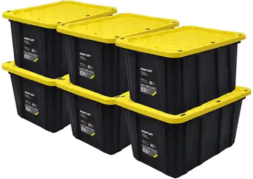 Heavy Duty Stackable Storage Container with Lid, 27 Gallon, 6-Pack